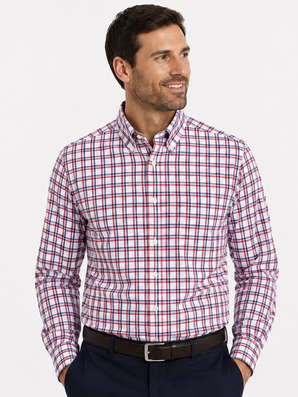 Peter Millar XL 100% Cotton Red Blue Plaid Button-Down Shirt 4th of July
